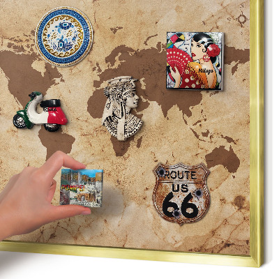 Magnetic board for magnets in a gold frame World map