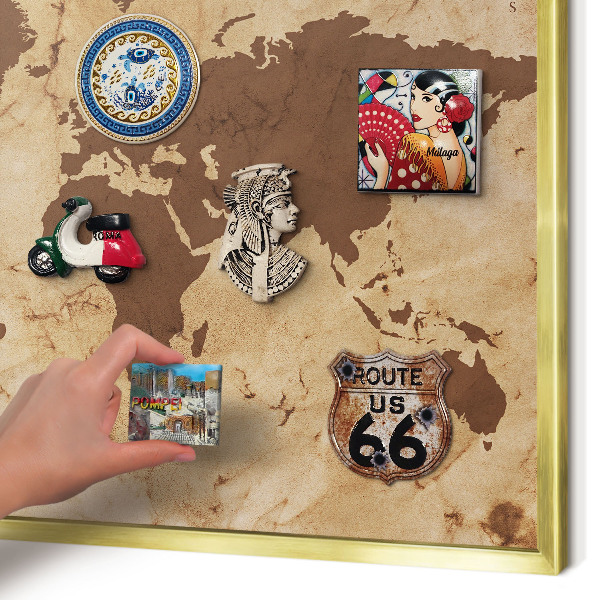 Magnetic board for magnets in a gold frame World map