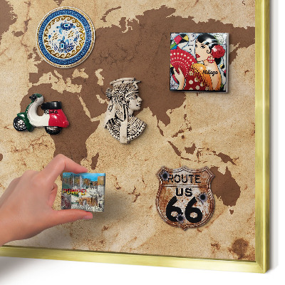 Magnetic board for magnets in a gold frame World map