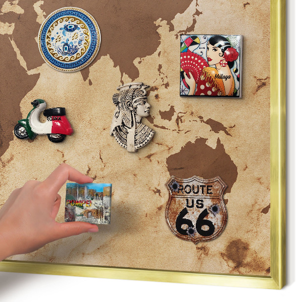 Magnetic board for magnets in a gold frame World map