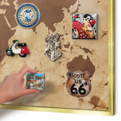 Magnetic board for magnets in a gold frame World map