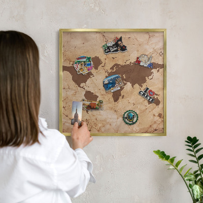 Magnetic board for magnets in a gold frame World map