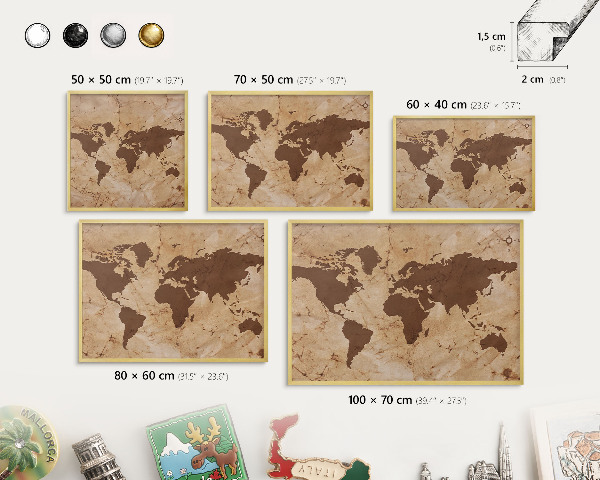 Magnetic board for magnets in a gold frame World map