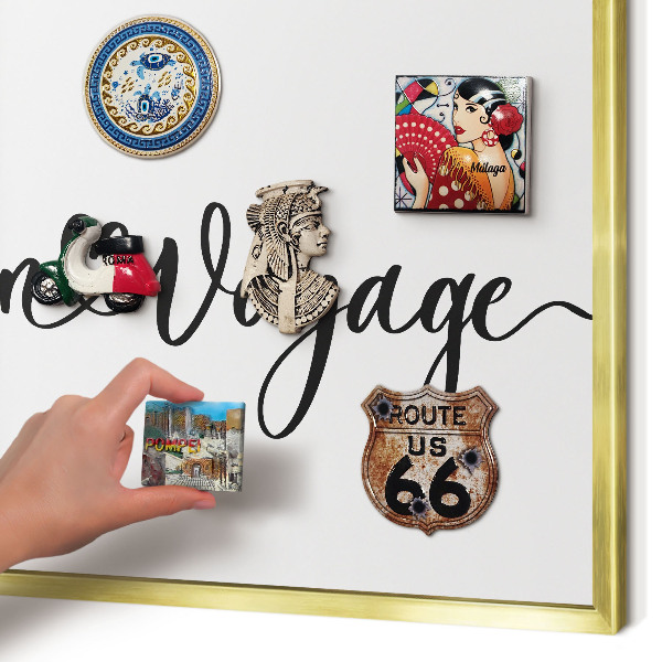 Metal magnet board with a gold frame Bon Voyage