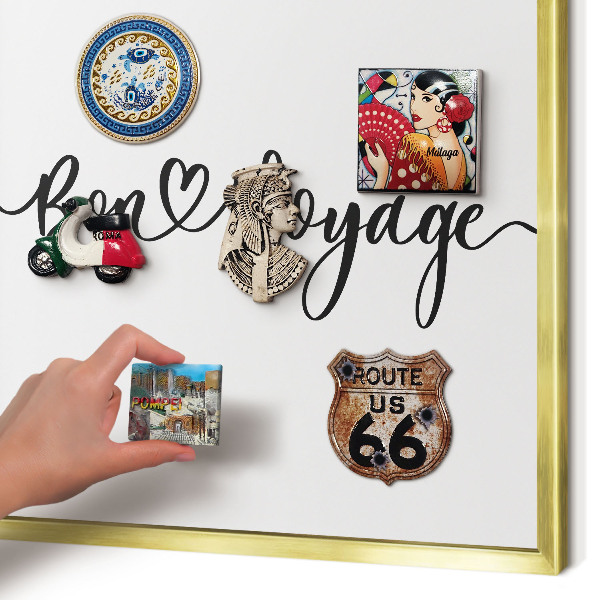 Metal magnet board with a gold frame Bon Voyage