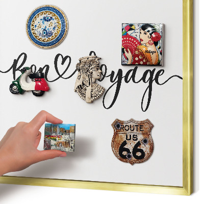 Metal magnet board with a gold frame Bon Voyage