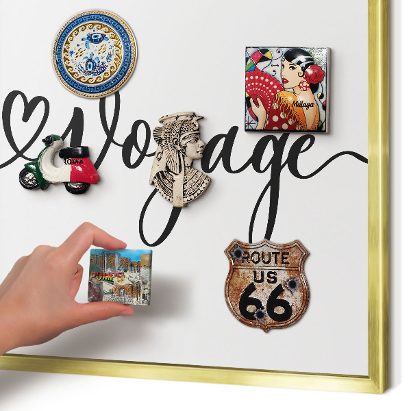 Metal magnet board with a gold frame Bon Voyage