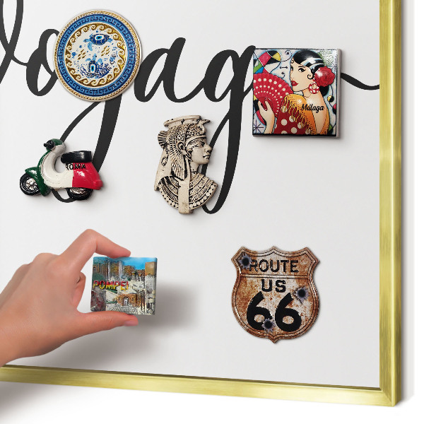 Metal magnet board with a gold frame Bon Voyage