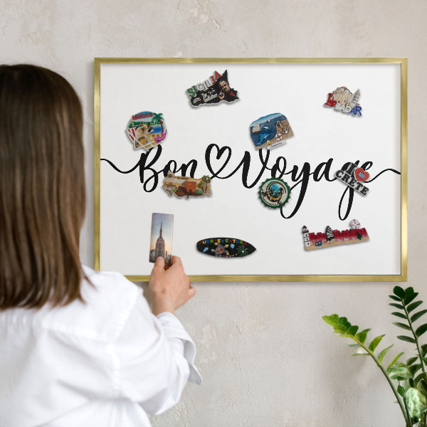 Metal magnet board with a gold frame Bon Voyage