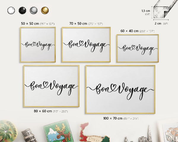 Metal magnet board with a gold frame Bon Voyage