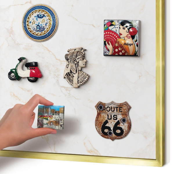 Magnetic board for magnets in a gold frame Marble elegance