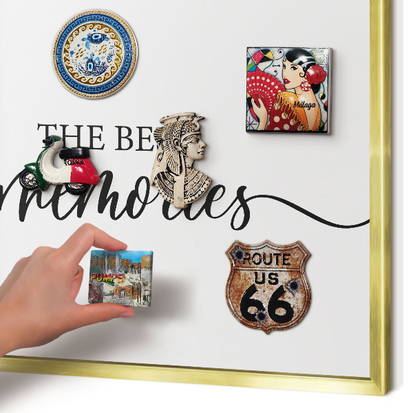 Metal magnet board with a gold frame Inspiring memories