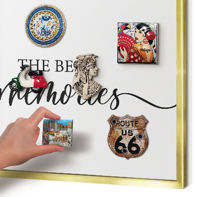 Metal magnet board with a gold frame Inspiring memories
