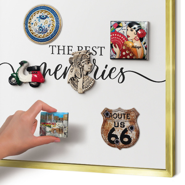 Metal magnet board with a gold frame Inspiring memories