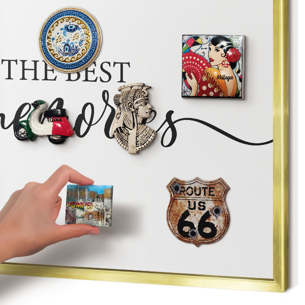 Metal magnet board with a gold frame Inspiring memories
