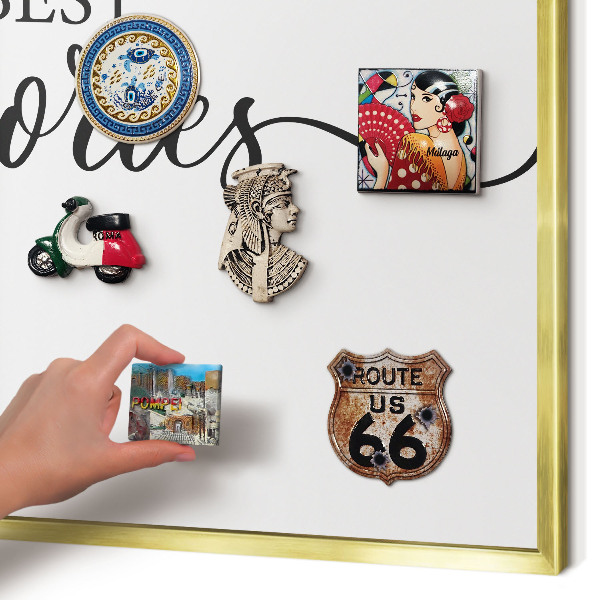 Metal magnet board with a gold frame Inspiring memories