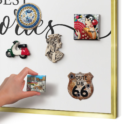 Metal magnet board with a gold frame Inspiring memories