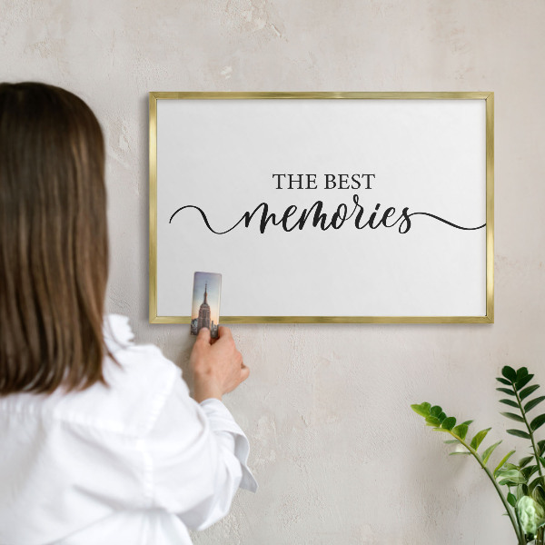 Metal magnet board with a gold frame Inspiring memories