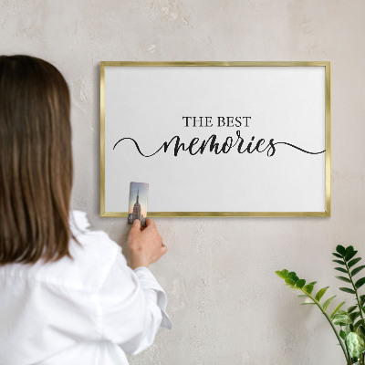 Metal magnet board with a gold frame Inspiring memories