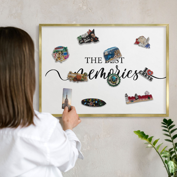 Metal magnet board with a gold frame Inspiring memories