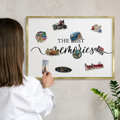Metal magnet board with a gold frame Inspiring memories