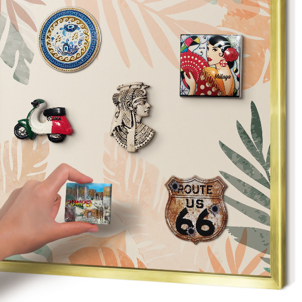 Metal magnet board with a gold frame Tropical leaves