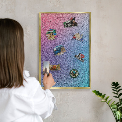 Metal magnet board with a gold frame Colorful gradient