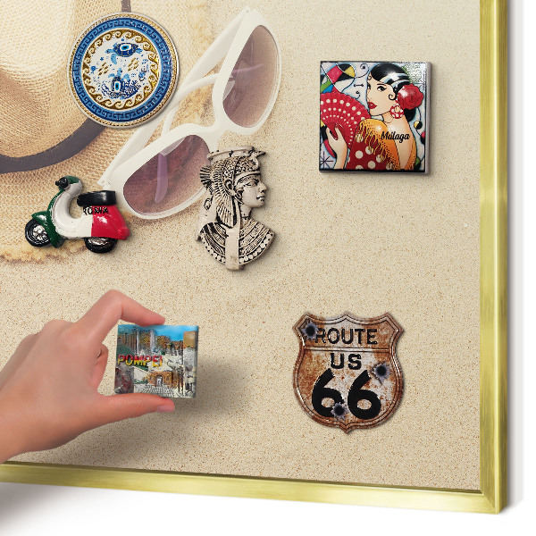 Metal magnet board with a gold frame Summer beach