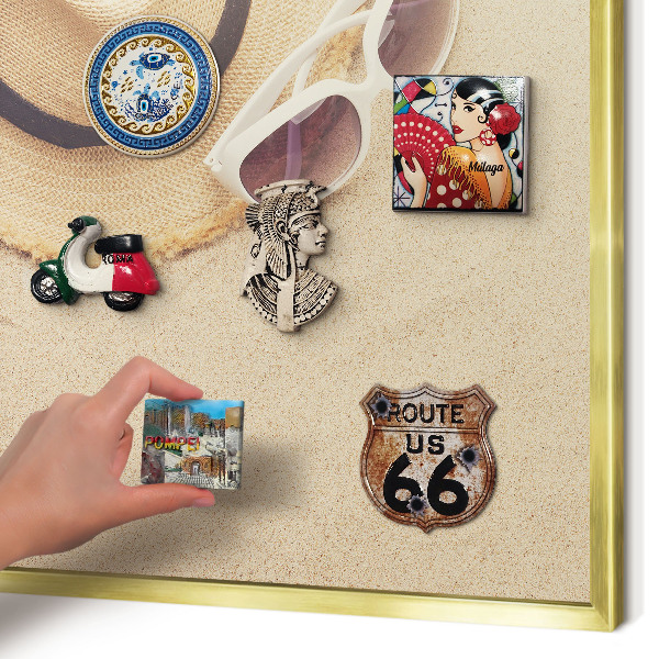 Metal magnet board with a gold frame Summer beach
