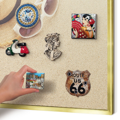 Metal magnet board with a gold frame Summer beach