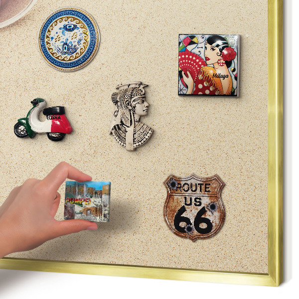 Metal magnet board with a gold frame Summer beach