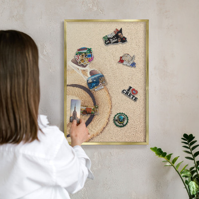 Metal magnet board with a gold frame Summer beach