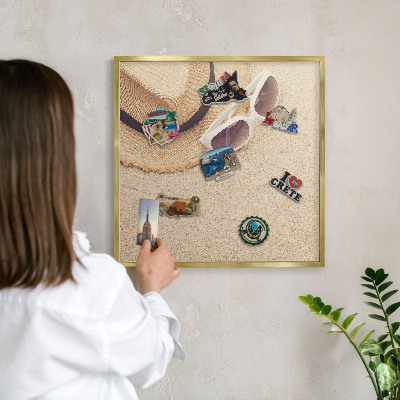 Metal magnet board with a gold frame Summer beach