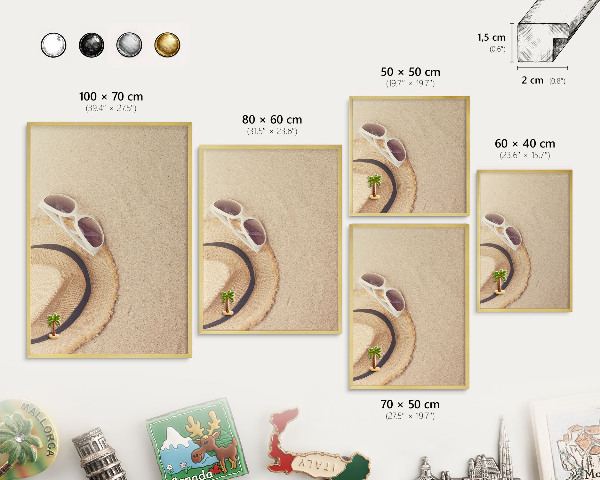 Metal magnet board with a gold frame Summer beach