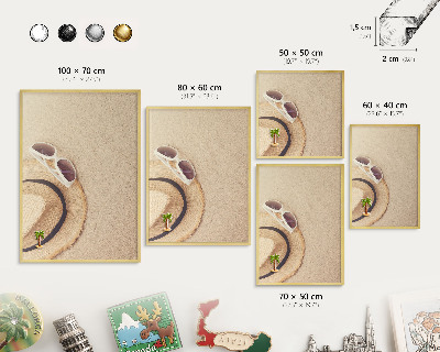 Metal magnet board with a gold frame Summer beach