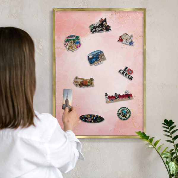 Magnetic board for magnets in a gold frame Subtle elegance