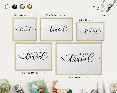 Metal magnet board with a gold frame Let's travel together