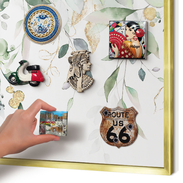 Magnetic board for magnets in a gold frame Green leaves