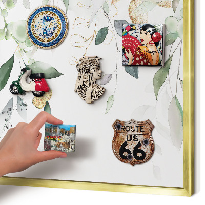 Magnetic board for magnets in a gold frame Green leaves
