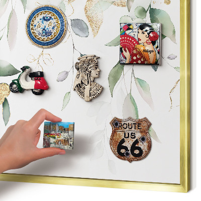 Magnetic board for magnets in a gold frame Green leaves