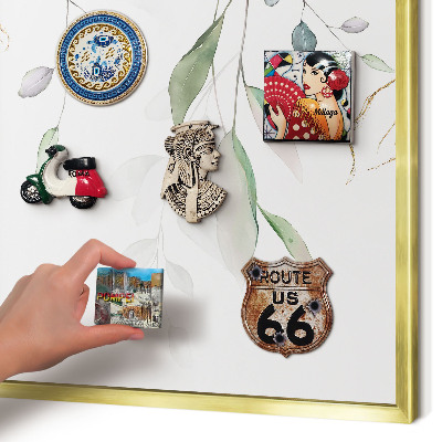 Magnetic board for magnets in a gold frame Green leaves