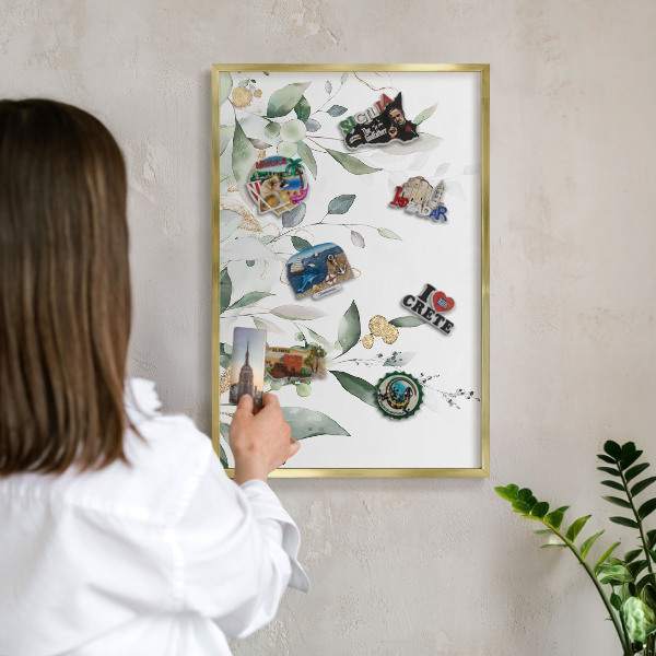 Magnetic board for magnets in a gold frame Green leaves