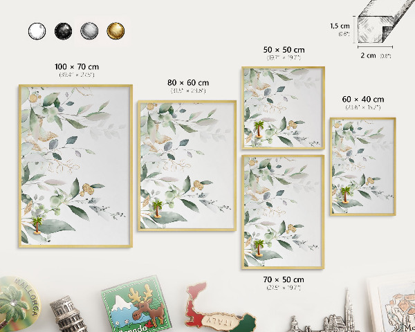 Magnetic board for magnets in a gold frame Green leaves
