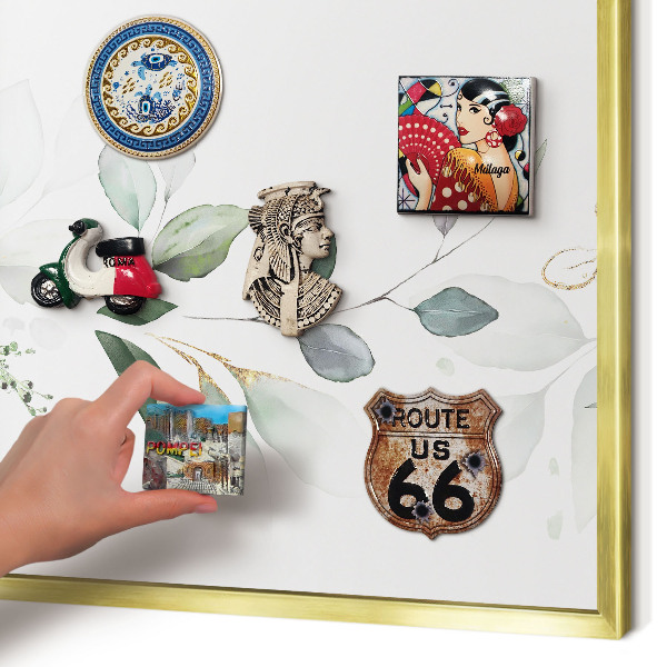 Metal magnet board with a gold frame Botanical elegance