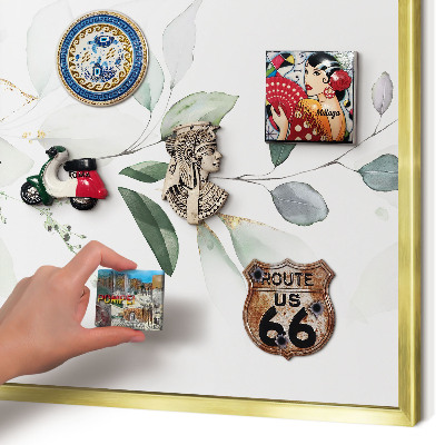 Metal magnet board with a gold frame Botanical elegance