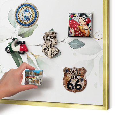 Metal magnet board with a gold frame Botanical elegance