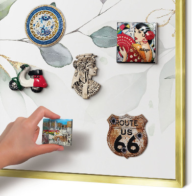 Metal magnet board with a gold frame Botanical elegance