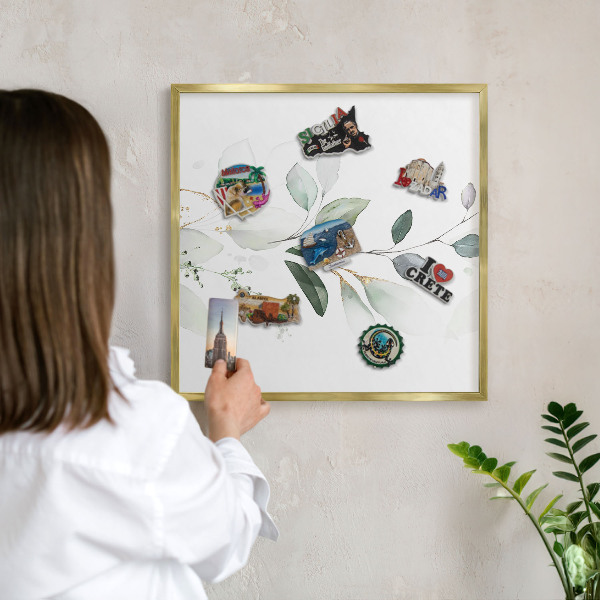 Metal magnet board with a gold frame Botanical elegance