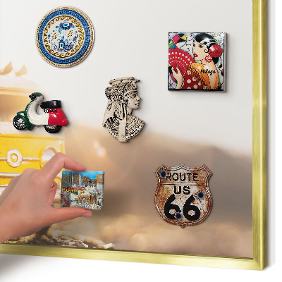 Magnetic board for magnets in a gold frame Retro travel
