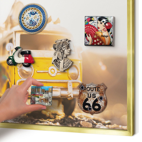 Magnetic board for magnets in a gold frame Retro travel